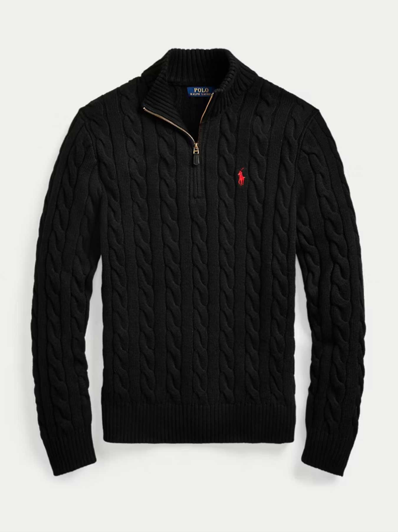 Ralph Lauren - Kabelstrickpullover mit Reißverschluss - Schwarz
