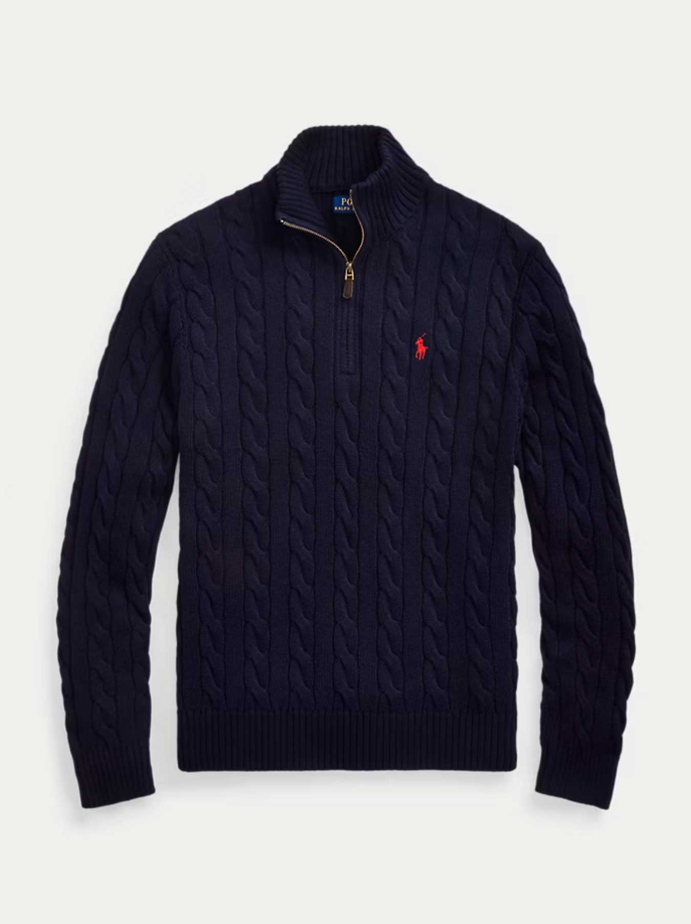 Ralph Lauren - Kabelstrickpullover mit Reißverschluss - Marineblau