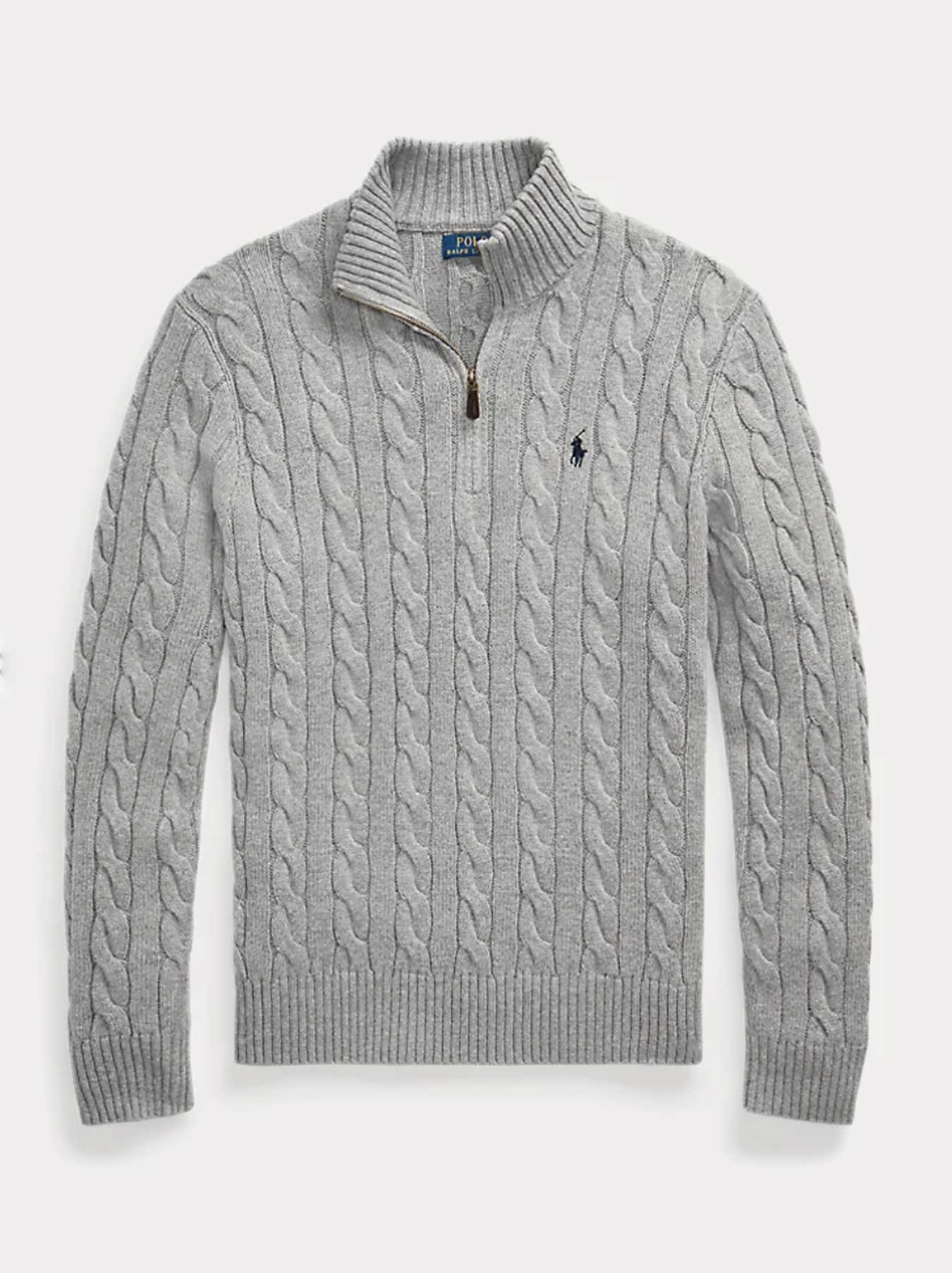 Ralph Lauren - Kabelstrickpullover mit Reißverschluss - Grau