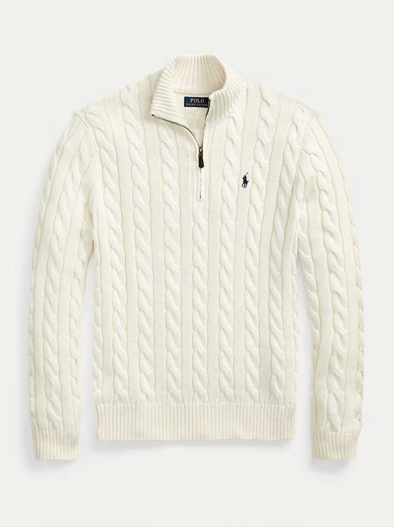 Ralph Lauren - Kabelstrickpullover mit Reißverschluss - Weiß