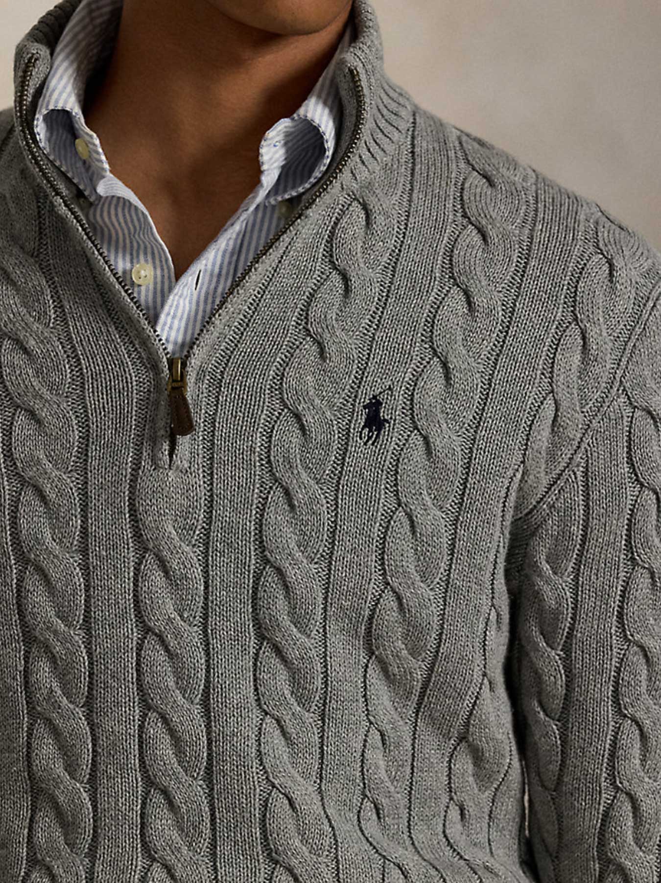 Ralph Lauren - Kabelstrickpullover mit Reißverschluss - Grau