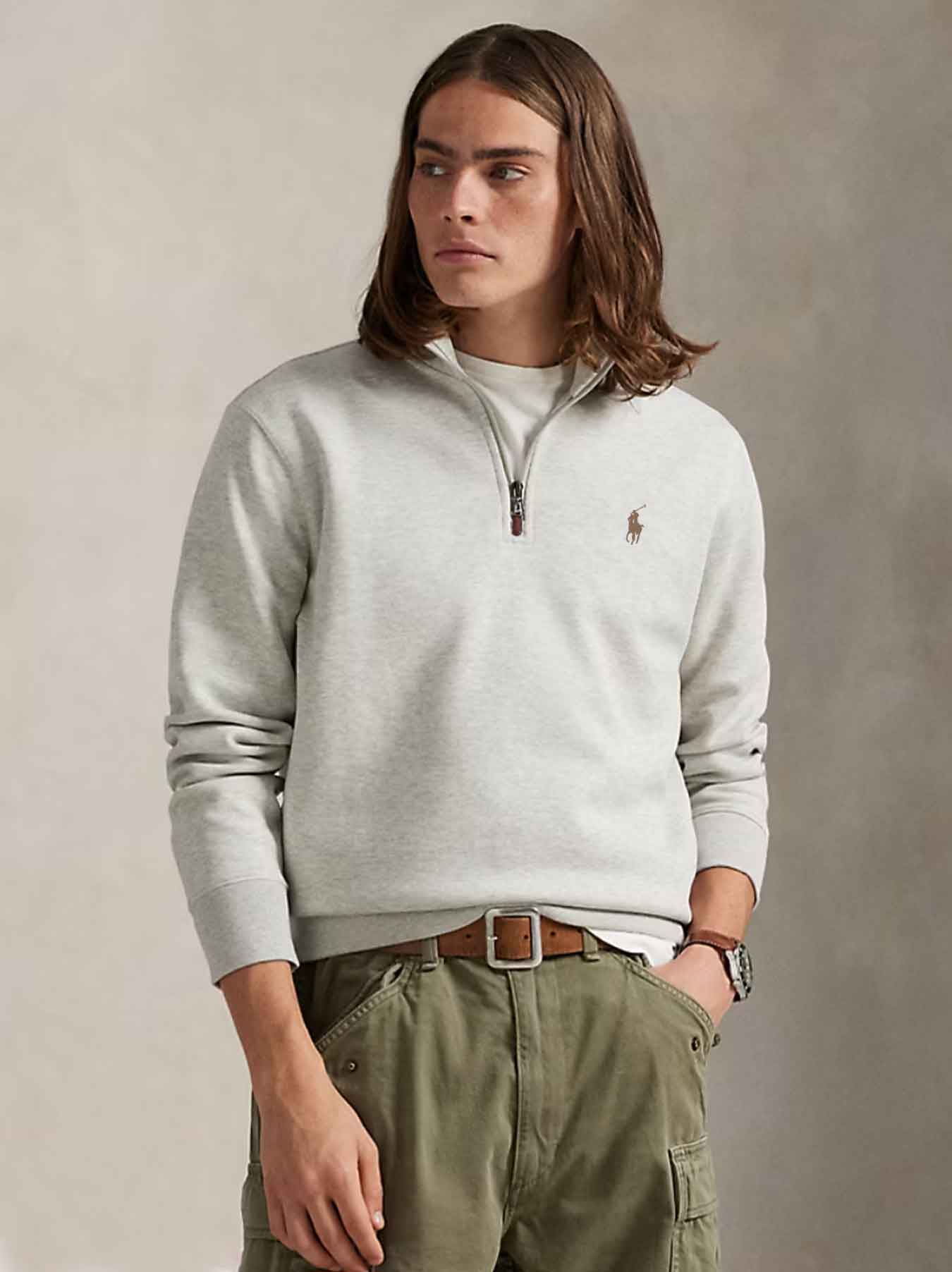 Polo Ralph Lauren - Halb-Reißverschluss Pullover - Hellgrau