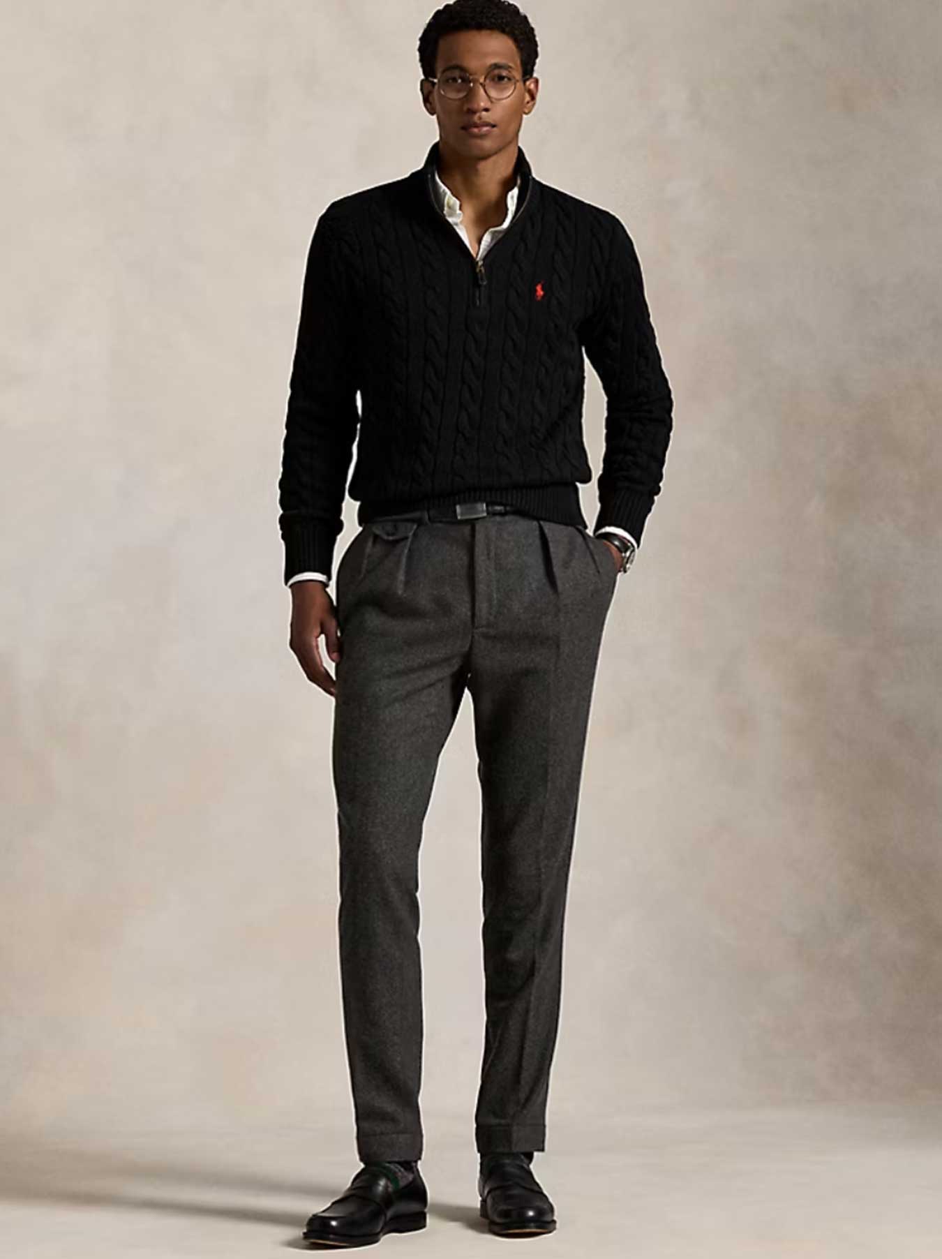 Ralph Lauren - Kabelstrickpullover mit Reißverschluss - Schwarz