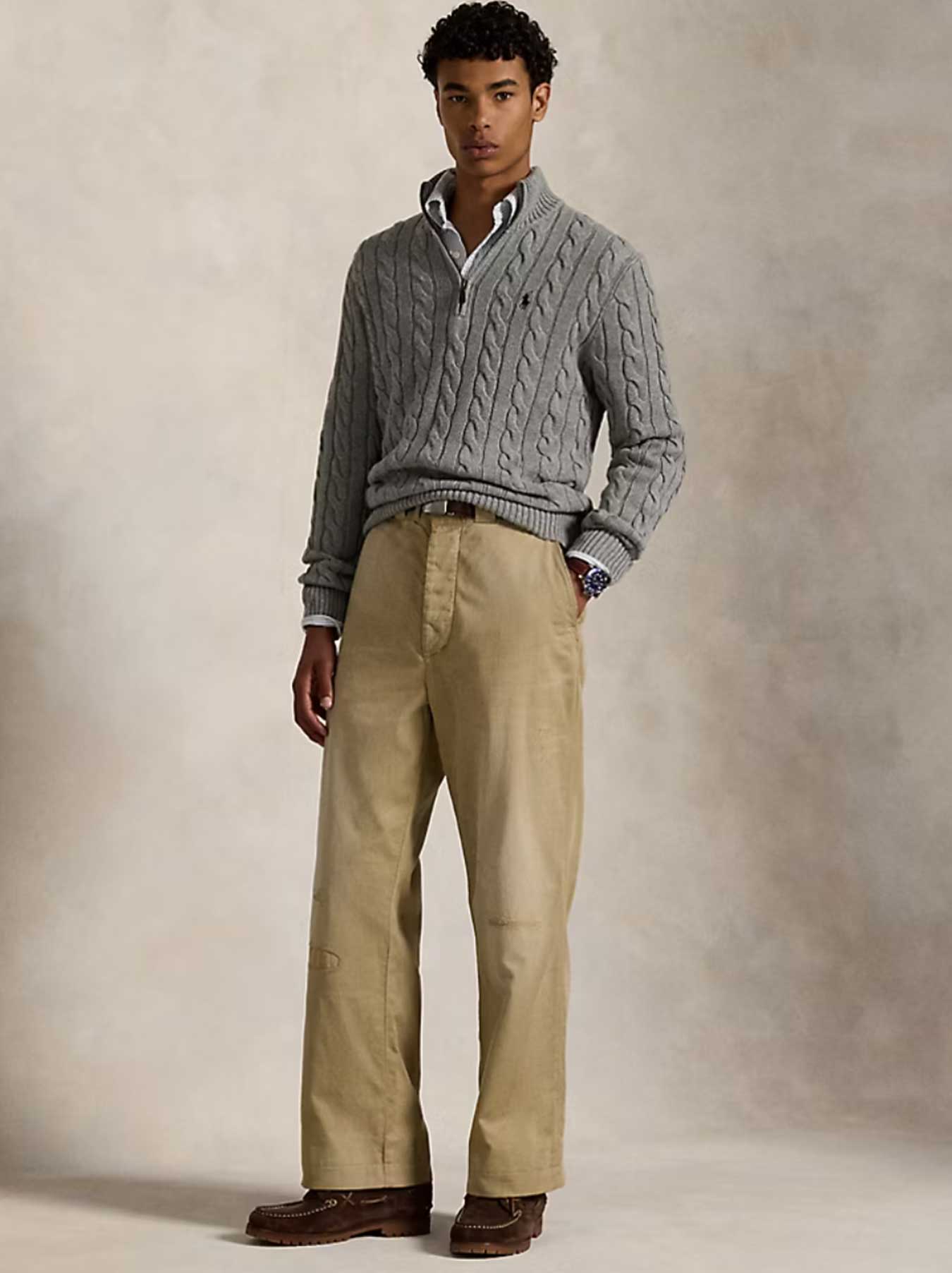 Ralph Lauren - Kabelstrickpullover mit Reißverschluss - Grau